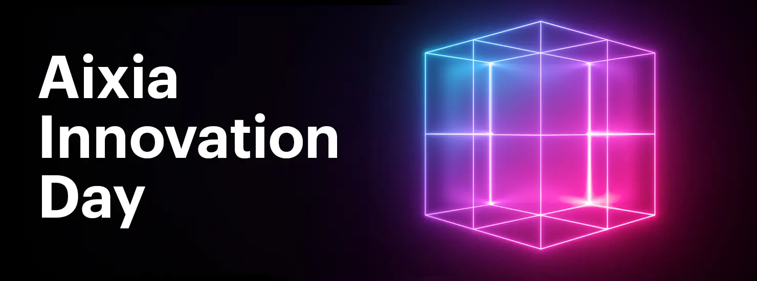 An animated cube in neon colors and the text Aixia Innovation Day