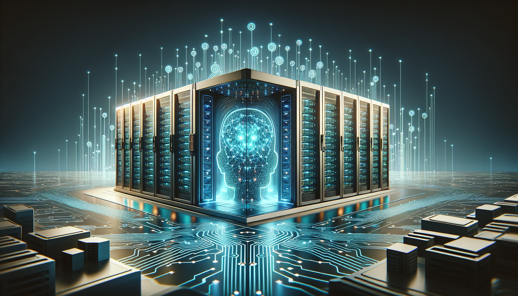 Modern datacenter med AI-drivna system - symbol för IT-drift som strategisk fördel